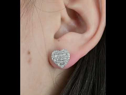 14K White Gold Diamond Baguette Heart Earrings 0.50 ctw