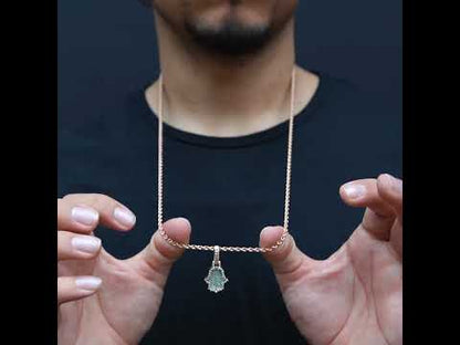 14k Rose Gold Emerald Hamsa Pendant 0.75ctw