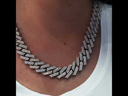 14k Gold & Diamond Chain, Miami Prong Cuban Link Two-Tone (Rose & White Gold) 16.5mm 34.25 ctw