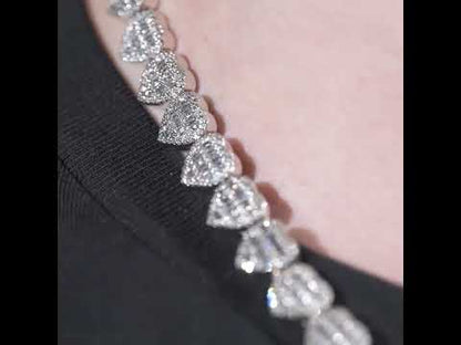 10k White Gold Round and Baguette Diamond Heart Necklace 7.70 ctw