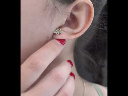 14k Rose Gold Diamond Emerald Flower Earrings