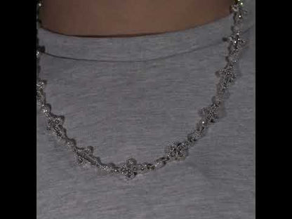 10k White Gold Diamond Baguette Cross and Ball Bead Chain 8.43 ctw