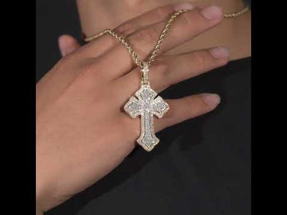 10k Two-Tone Yellow and White Gold Diamond Cross Pendant 1.19 ctw