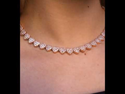 10K Diamond Chain, Rose Gold Heart Link Chain 9mm 7.36 ctw