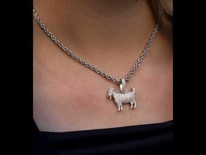 14K White Gold Goat Diamond Pendant 0.80 ctw
