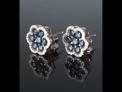 14k Rose Gold Diamond Sapphire Cluster Earrings