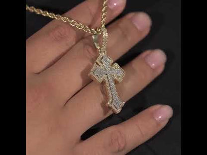 10k Two-Tone Yellow and White Gold Diamond Cross Pendant 0.80 ctw