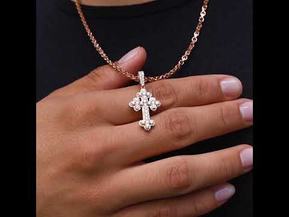 14K Rose Gold Round Edge Diamond Cross Pendant 1.09 CTW