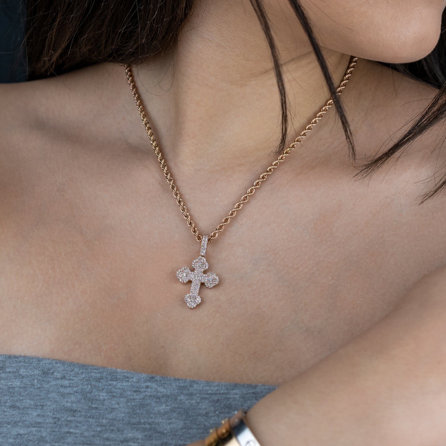 10K Solid Gold Diamond Cross Pendant 0.93ctw