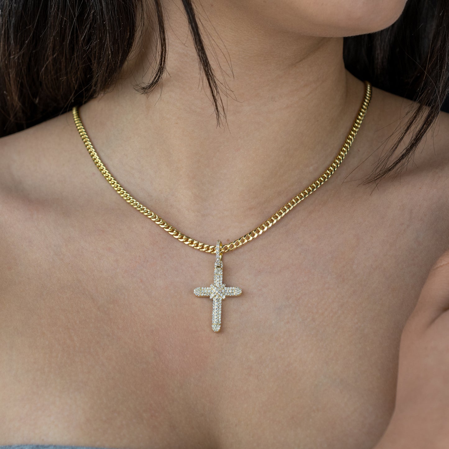 10K Solid Gold Diamond Cross Pendant 0.82ctw