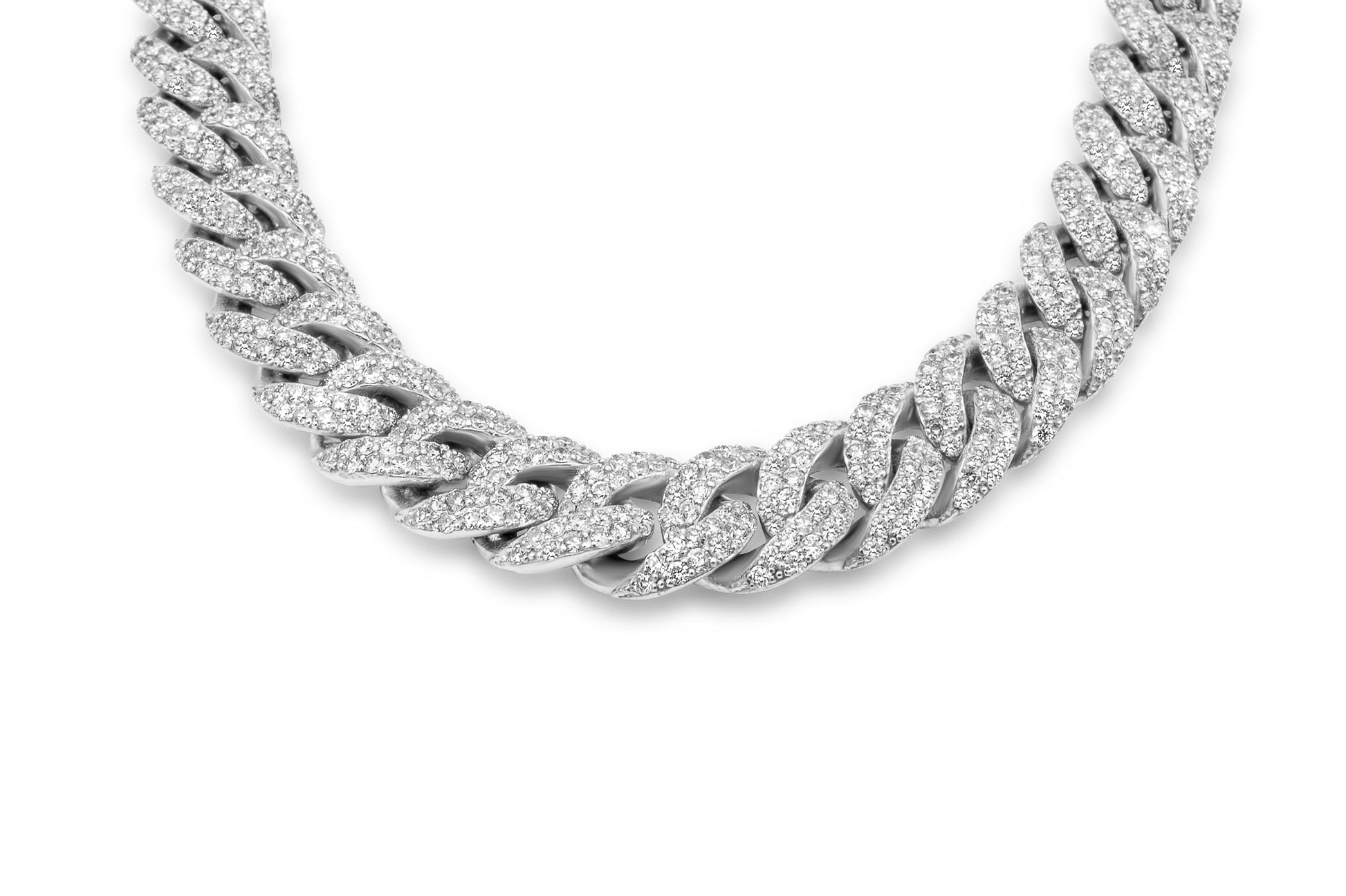 10k White Gold Diamond Chain, Pave Miami Cuban Link 10mm 23 ctw