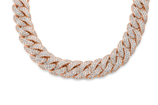 10k Rose Gold Diamond Cuban Chain 12mm 28 CTW