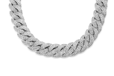 10k White Gold Diamond Cuban Chain 12mm 28 CTW