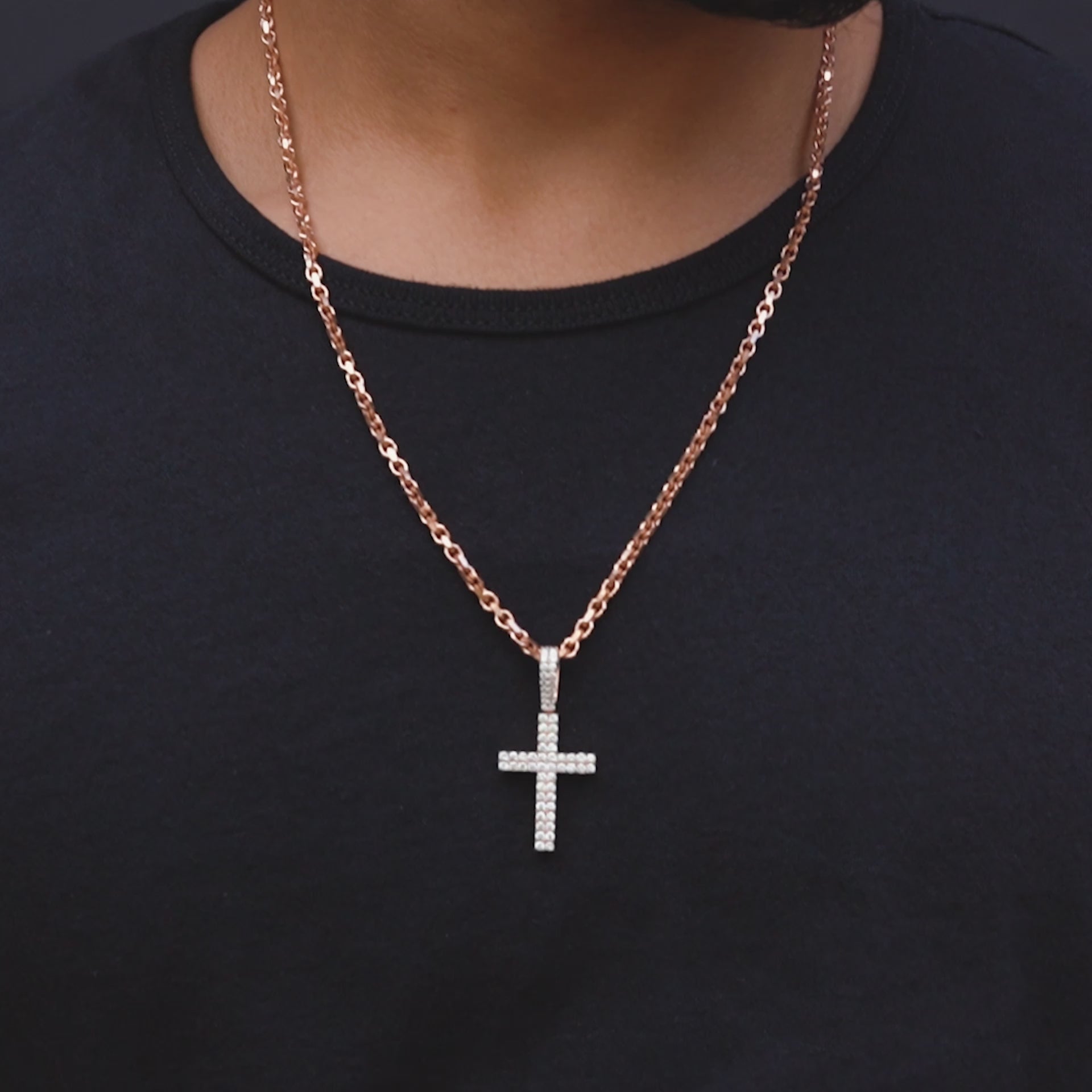14K Rose Gold Diamond Cross Pendant 1.08 CTW