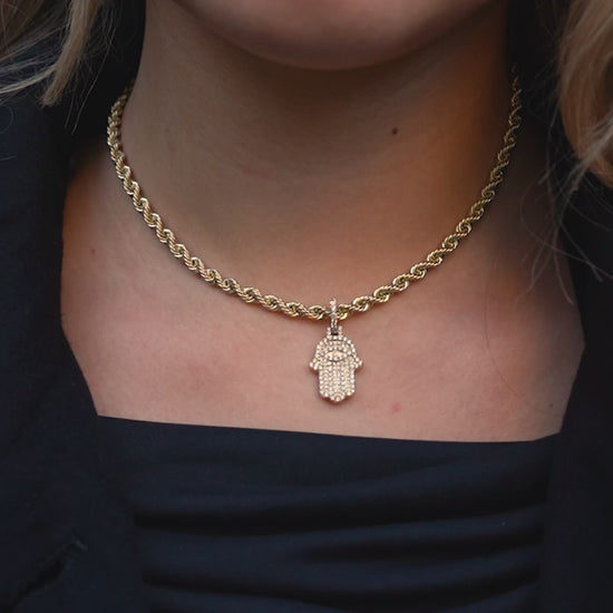 14k Yellow Gold Diamond Hamsa Pendant 0.81 ctw