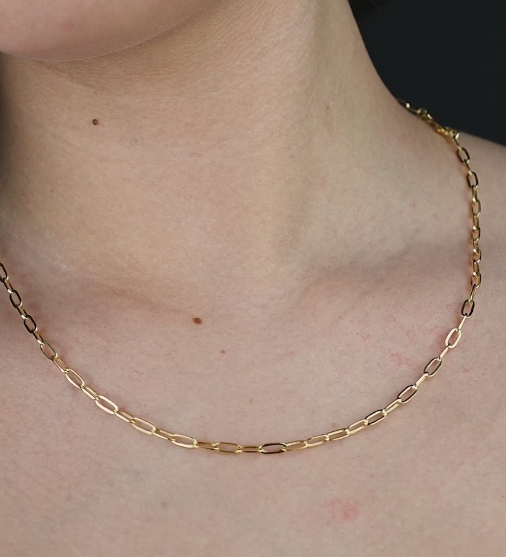 14K Hollow Yellow Gold Paperclip Chain 3mm