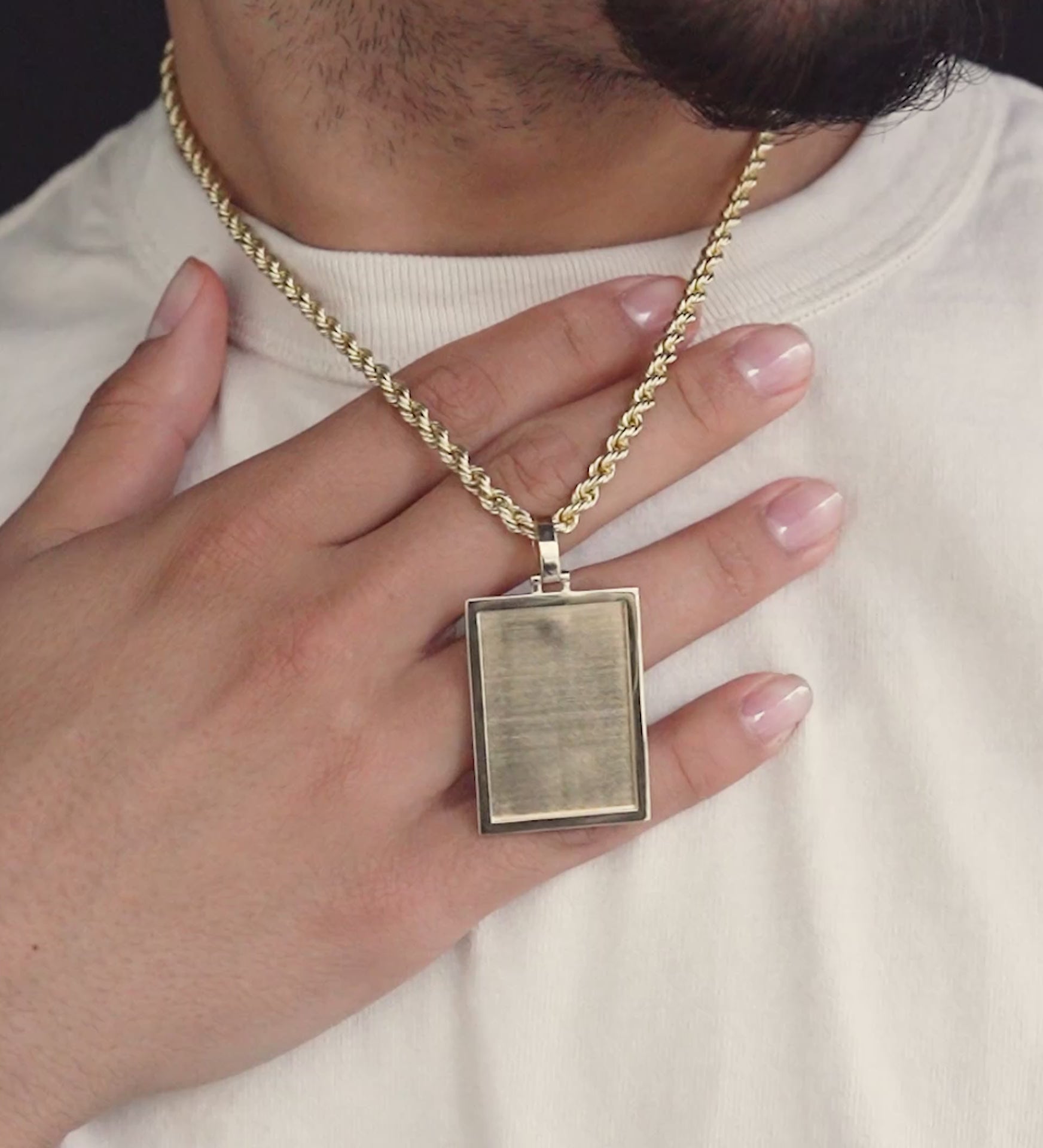 10k Solid Yellow Gold Rectangle Picture Pendant