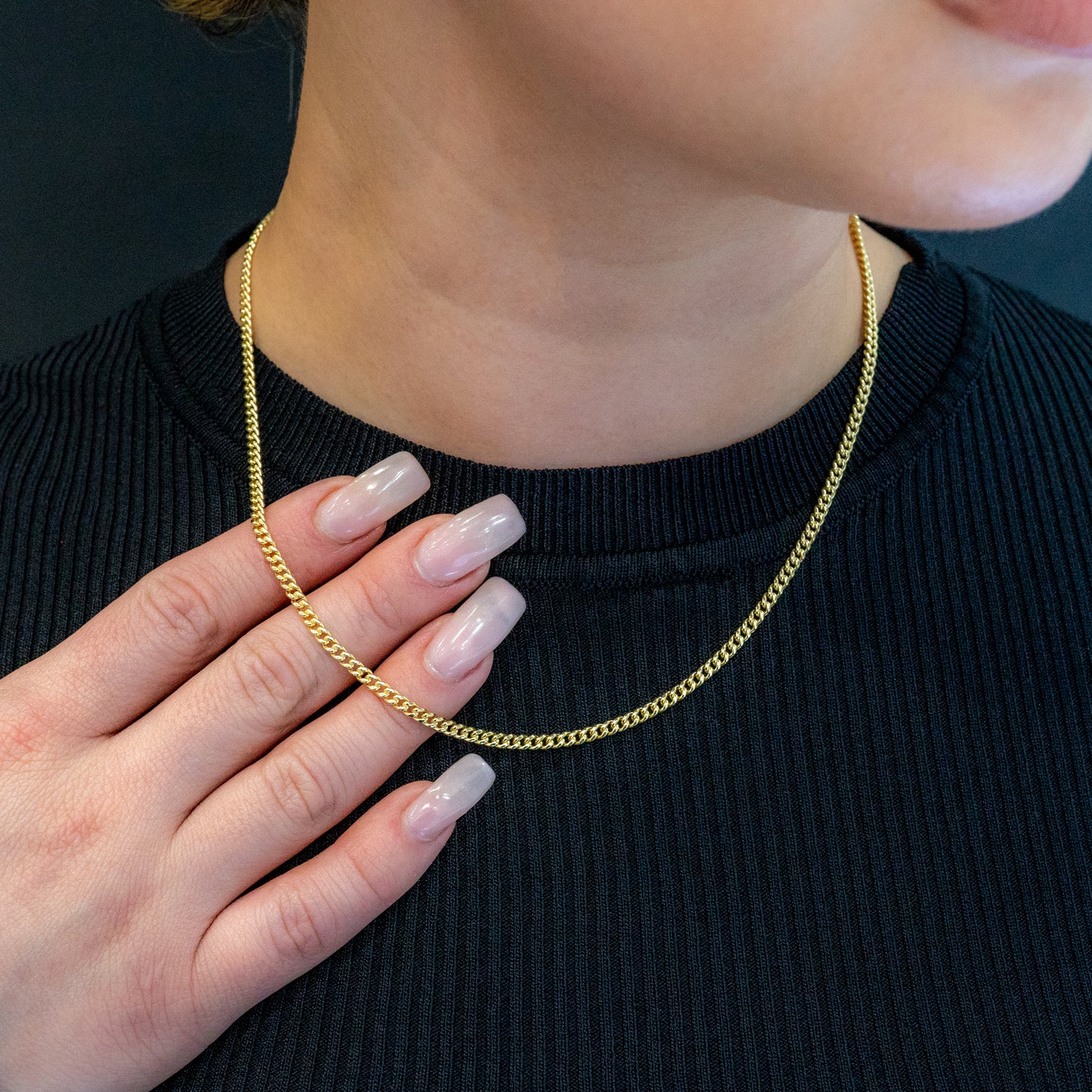 14k Hollow Gold Cuban Link Chain 3mm
