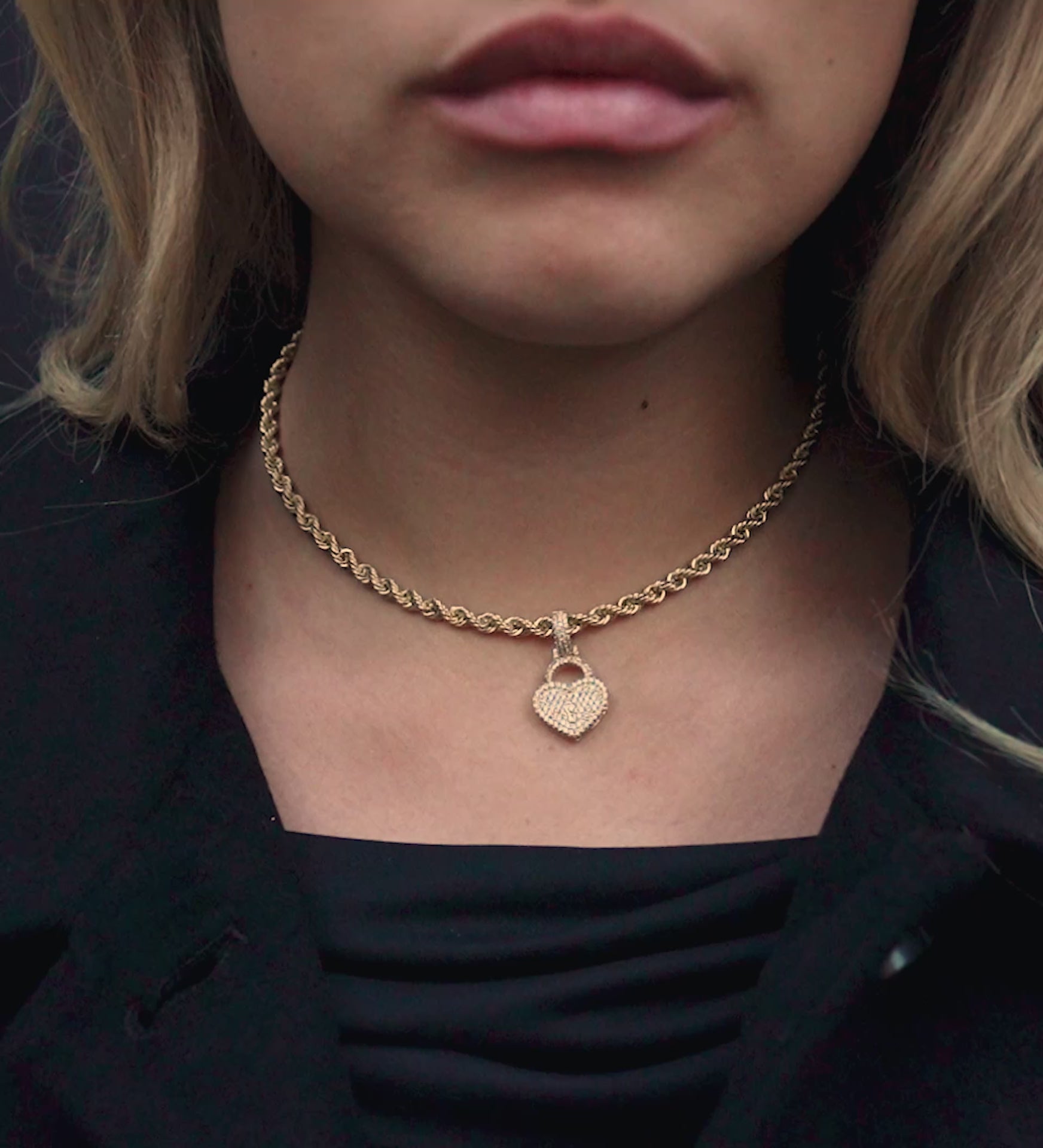 14K Yellow Gold Diamond Heart Lock Pendant 1.03 CTW