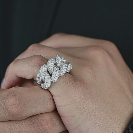 14k White Gold Diamond Cuban Link Ring 4.50 ctw
