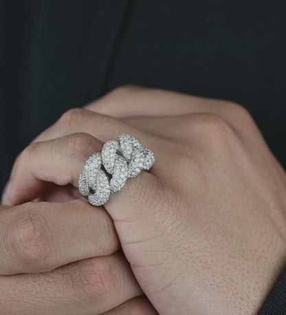 14k White Gold Diamond Cuban Link Ring 4.50 ctw