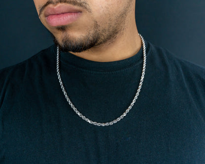 14K White Gold Solid Rope Chain 4mm