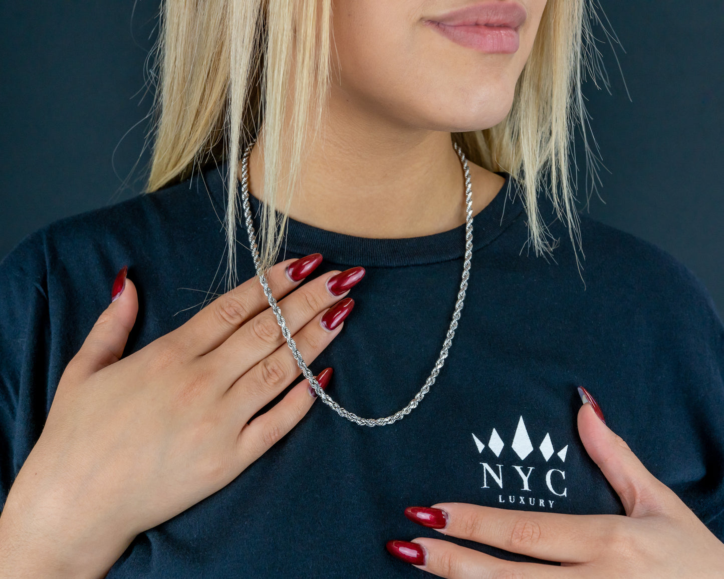 14K White Gold Solid Rope Chain 4mm