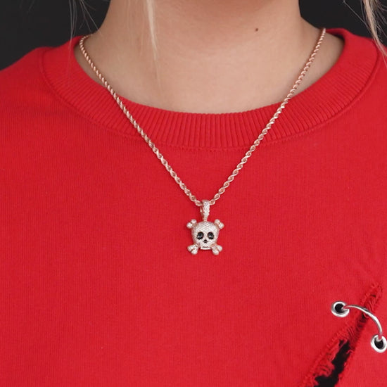 14K Rose Gold Skull & Crossbones Diamond Pendant 1.09 ctw