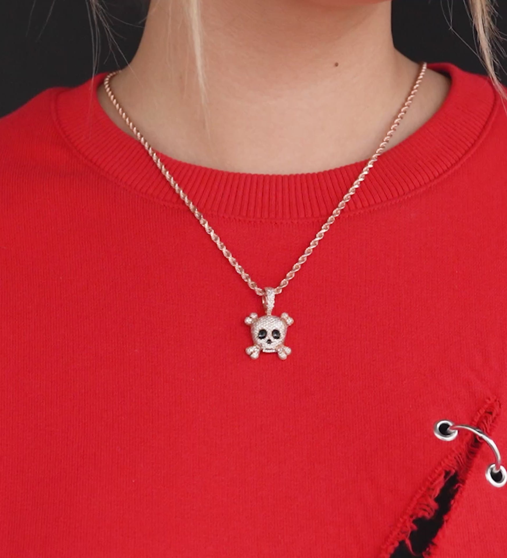 14K Rose Gold Skull & Crossbones Diamond Pendant 1.09 ctw