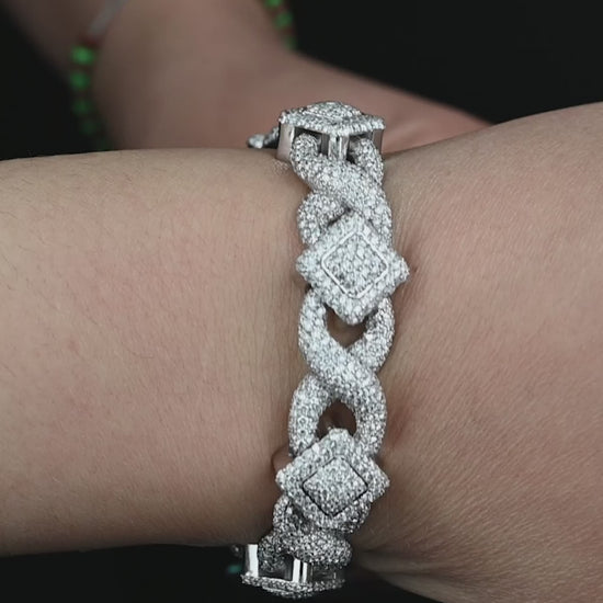 10k White Gold Square Infinity Link Diamond Bracelet 19.22 ctw