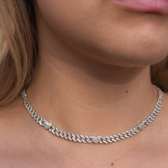 10K Diamond White Gold Heart Cuban Chain 7mm 4.23 ctw