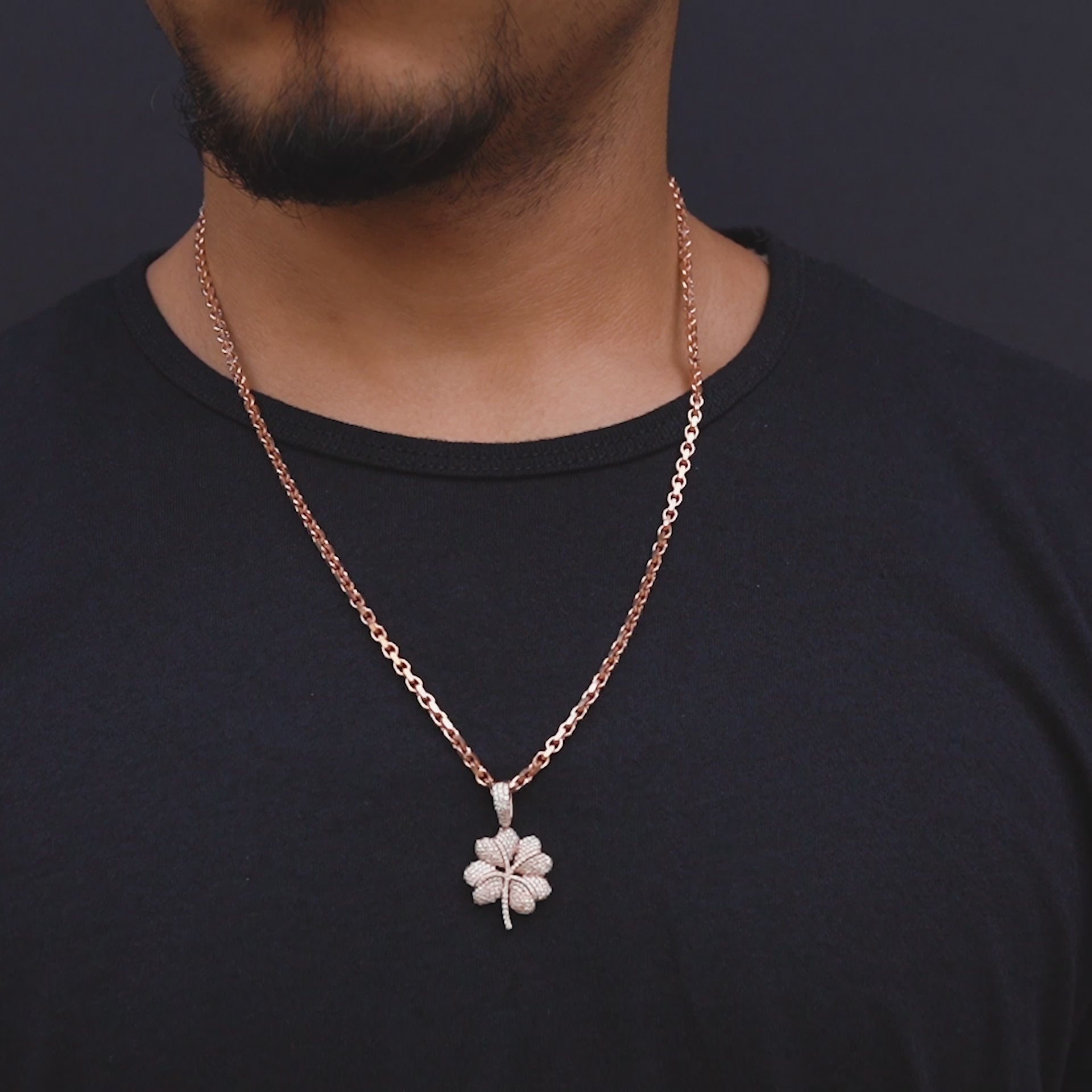 14K Rose Gold Four Leaf Clover Diamond Pendant 0.71 CTW