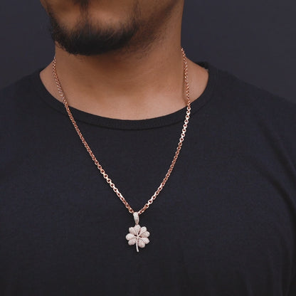 14K Rose Gold Four Leaf Clover Diamond Pendant 0.71 CTW