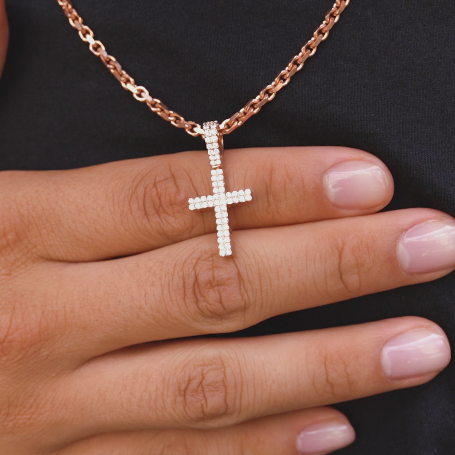 14K Rose Gold Diamond Cross Pendant .58 CTW