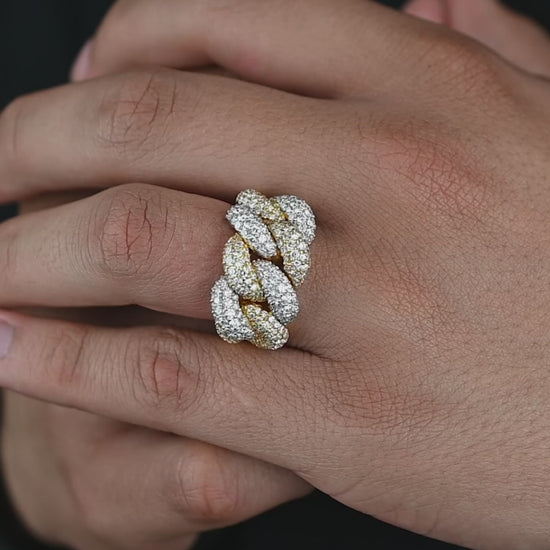 14k Yellow Gold & White Gold Diamond Cuban Link Ring 4.50 ctw