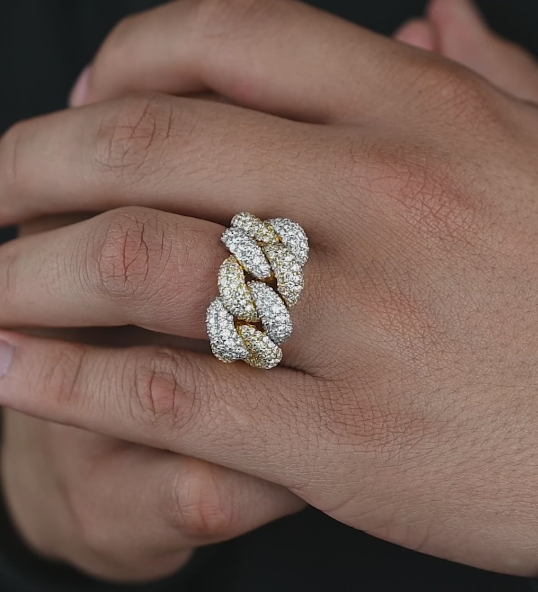 14k Yellow Gold & White Gold Diamond Cuban Link Ring 4.50 ctw