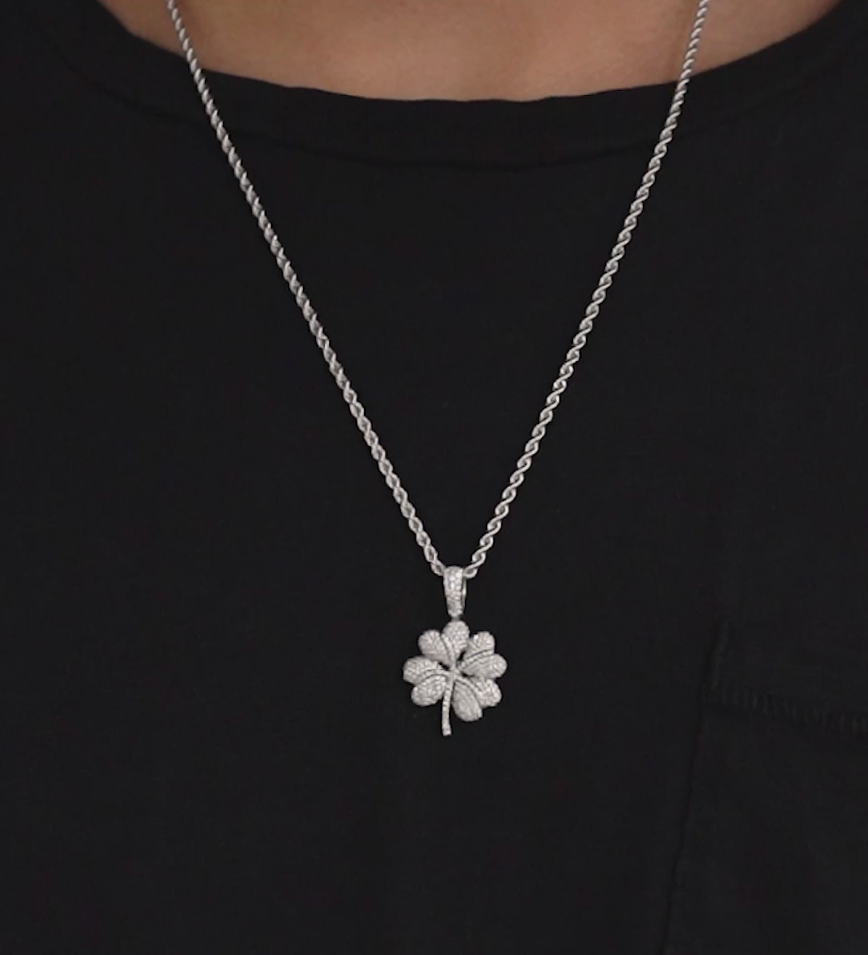 14K White Gold Four Leaf Clover Diamond Pendant 0.71 ctw