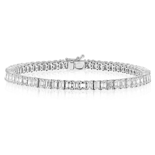 18k White Gold Emerald Cut Diamond Tennis Bracelet 10.25 ctw
