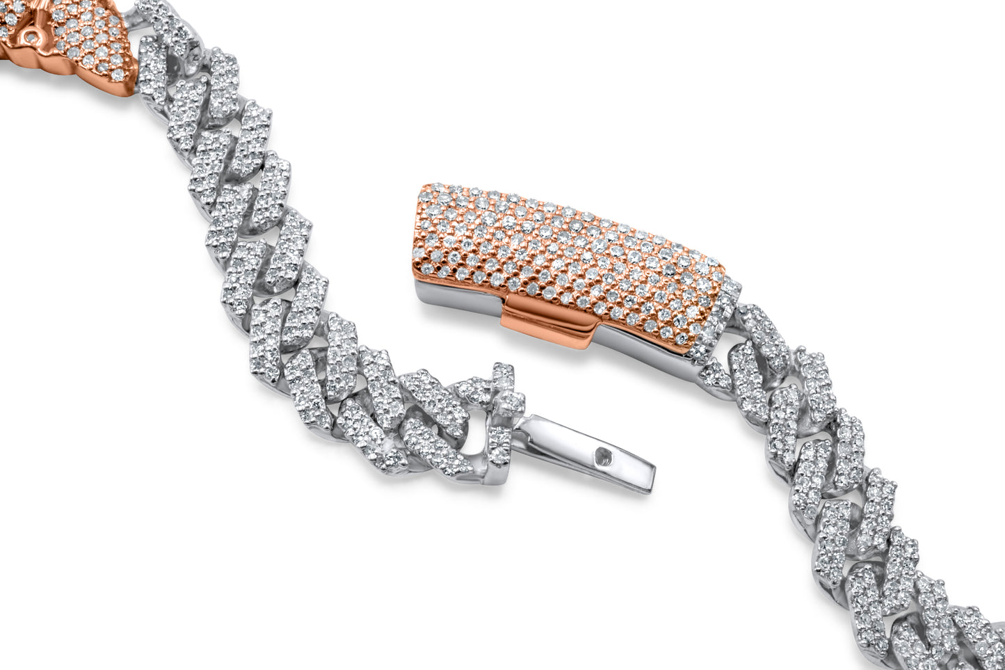 10K Rose & White Gold Diamond Butterfly Cuban Link Chain 7mm 4.15 ctw