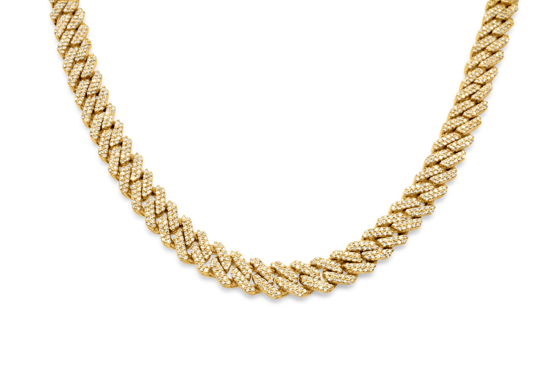 10K Gold Diamond Chain, Prong Cuban Link 7mm ctw (double-row