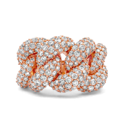 14k Rose Gold Diamond Cuban Link Ring 4.50 ctw