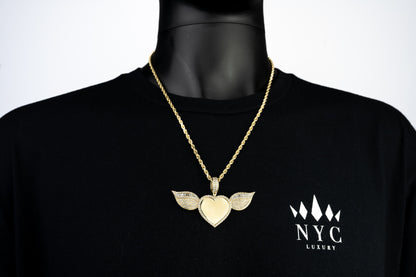 14k Solid Gold Diamond Heart Wing Picture Pendant 3.84ctw