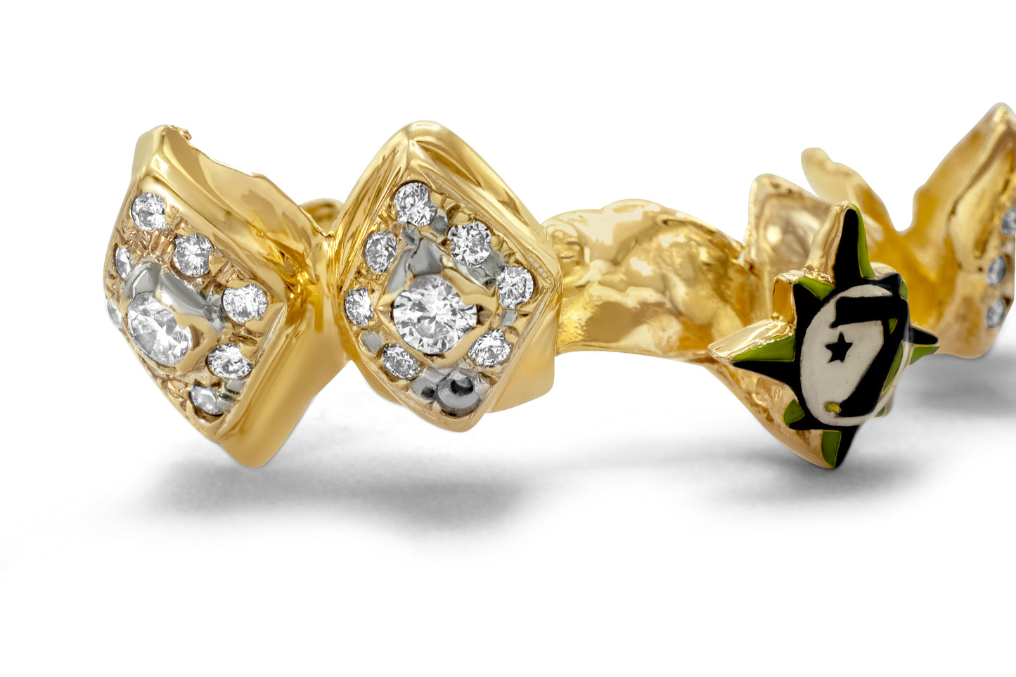 14K Yellow Gold Diamond & Enamel 7 (Top) Grillz
