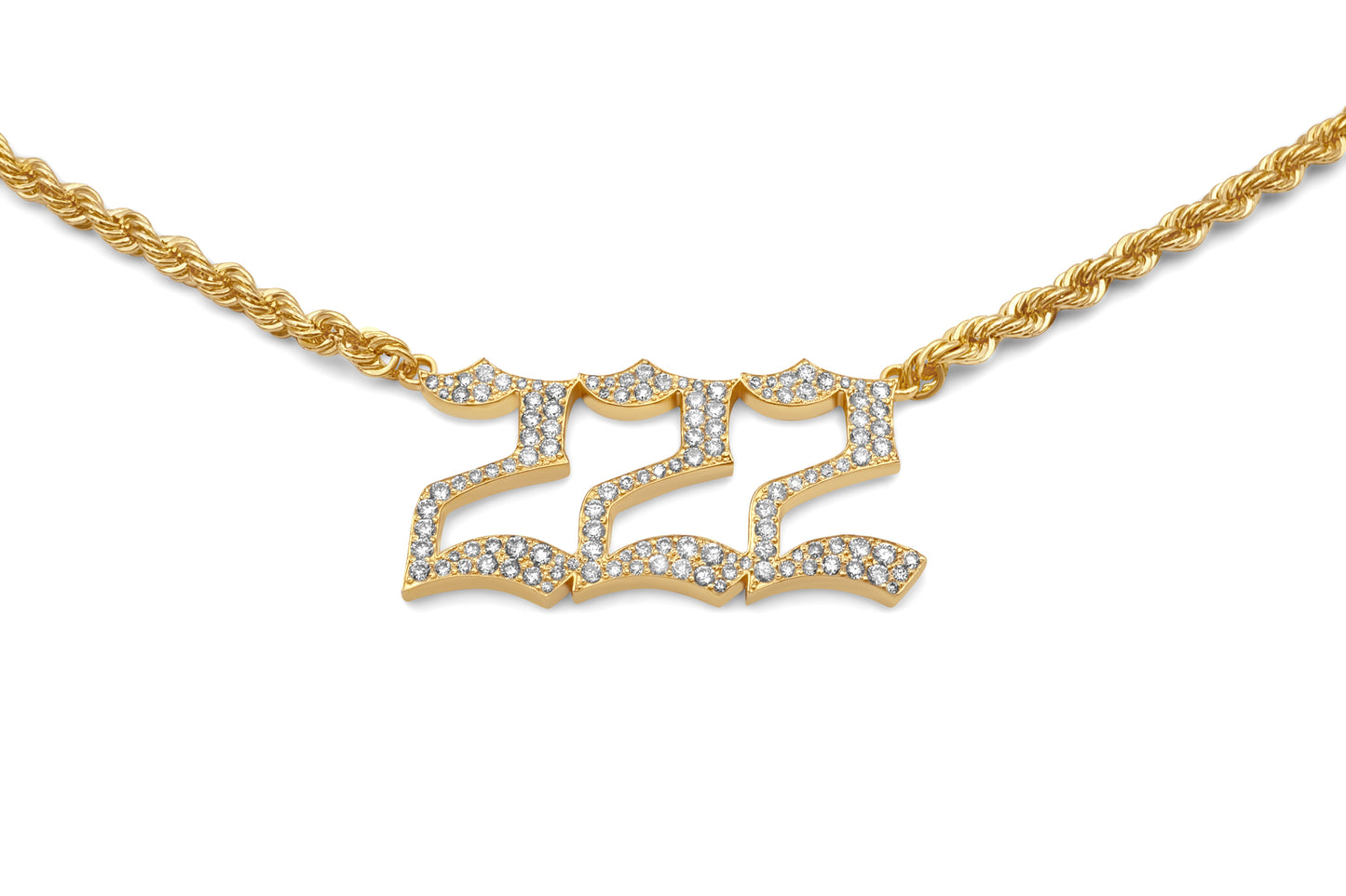 14K Yellow Gold Custom Diamond Angel Number Necklace