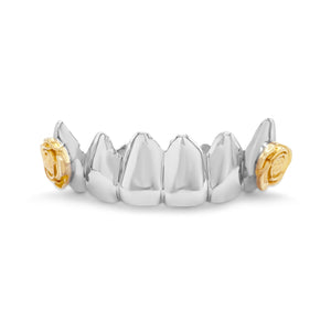 14K Yellow & White Gold Double Rose (Bottom) Grill