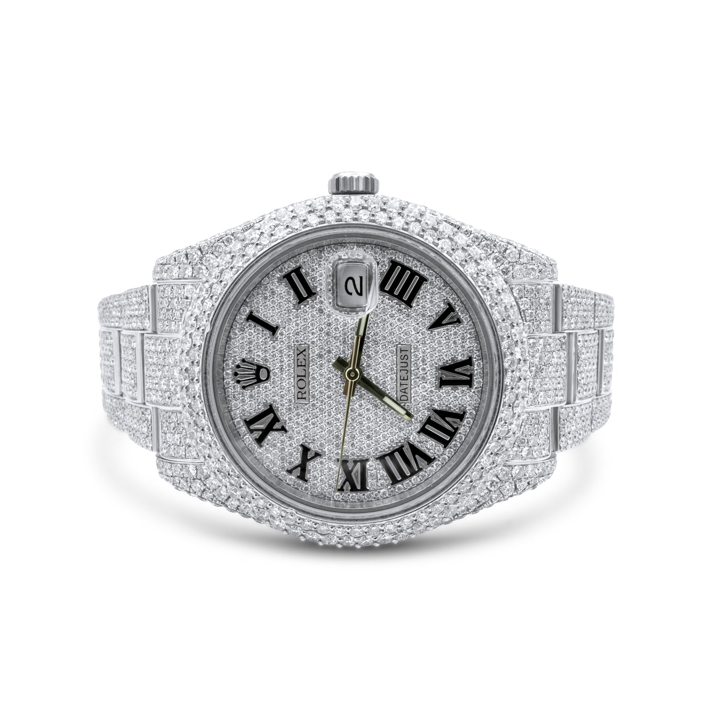 Stainless Steel Rolex Date-Just II 41mm Oyster Band White Gold Roman Numeral Dial 32.4 ctw