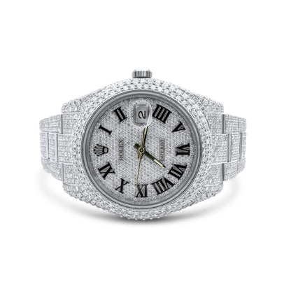 Stainless Steel Rolex Date-Just II 41mm Oyster Band White Gold Roman Numeral Dial 32.4 ctw