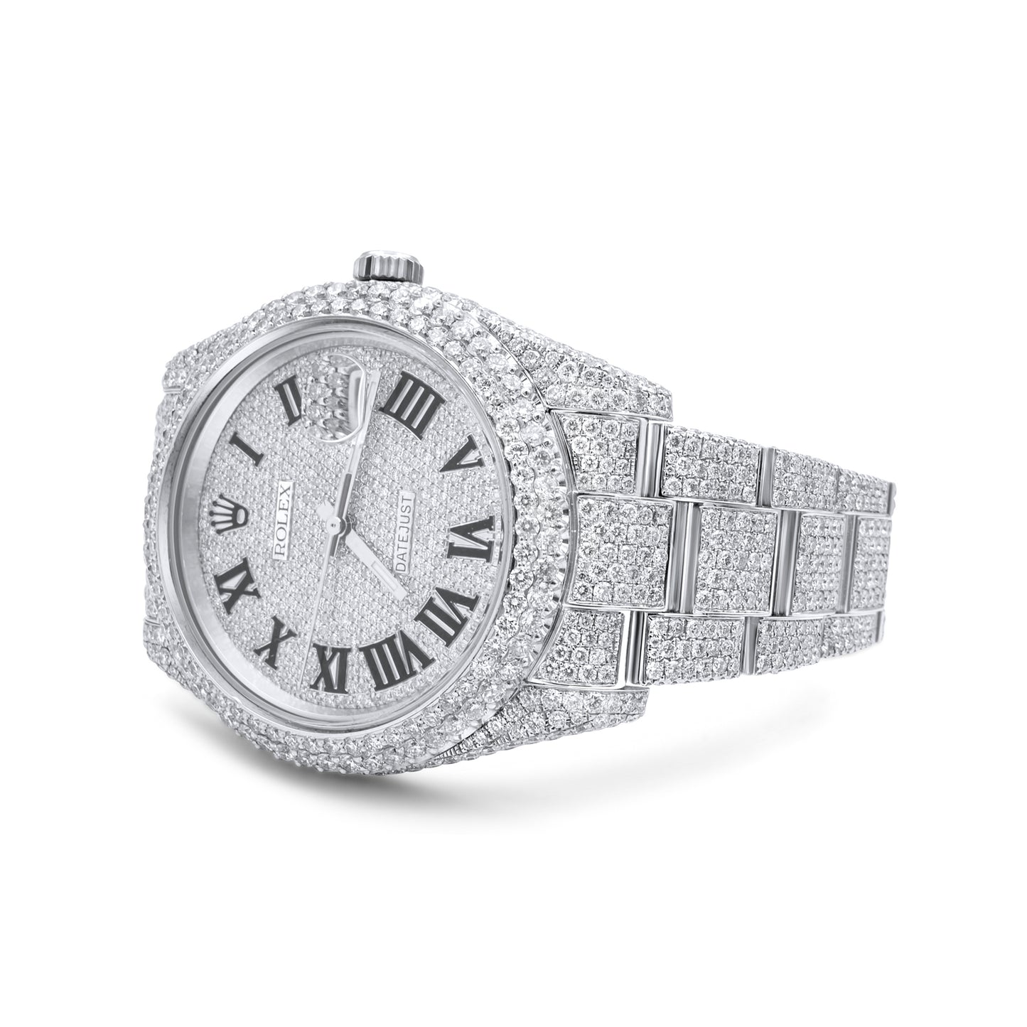 Stainless Steel Rolex Date-Just II 41mm Oyster Band White Gold Roman Numeral Dial 32.4 ctw