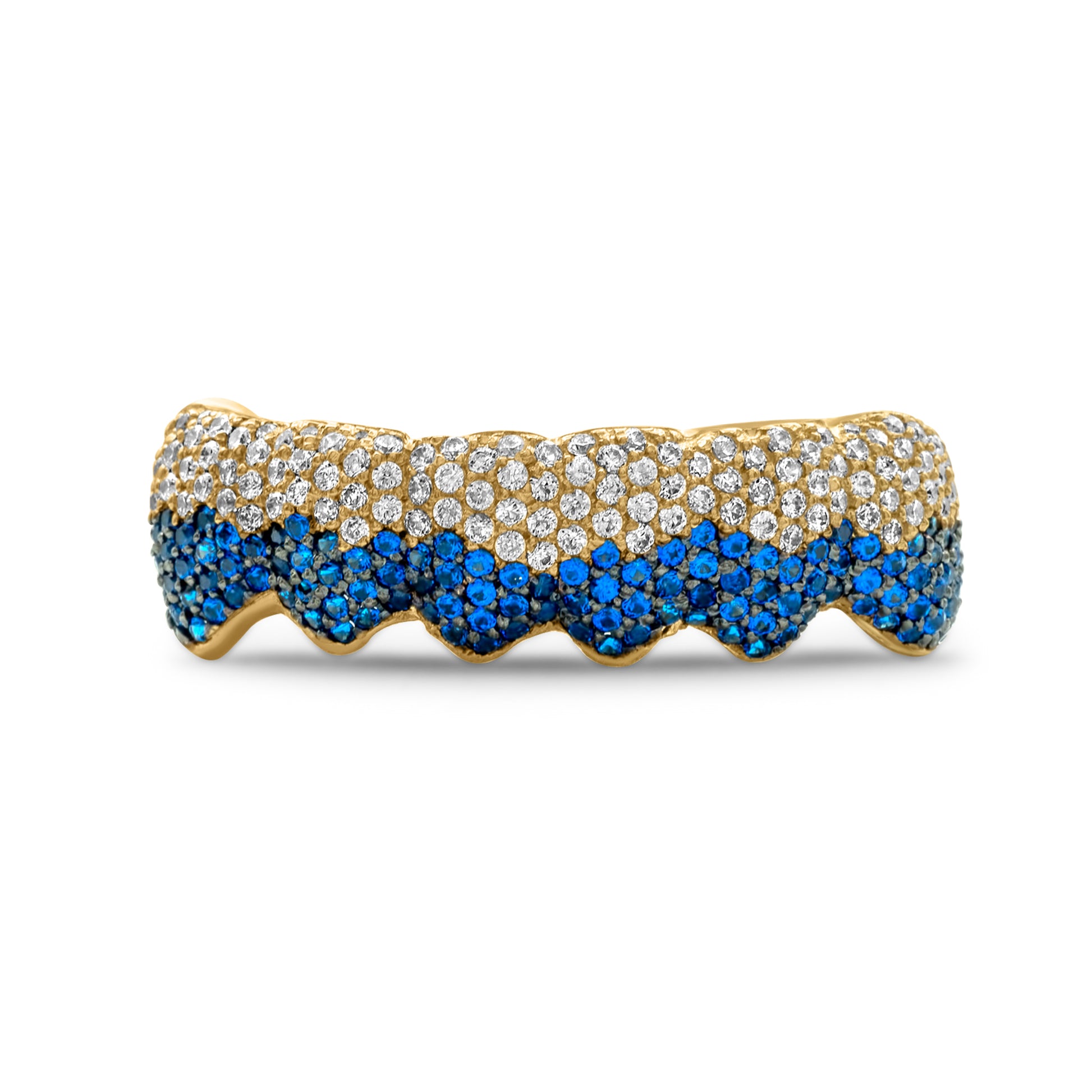 14K Yellow Gold Blue White Diamond Honeycomb (Bottom) Grillz 14k Gold Yellow Gold