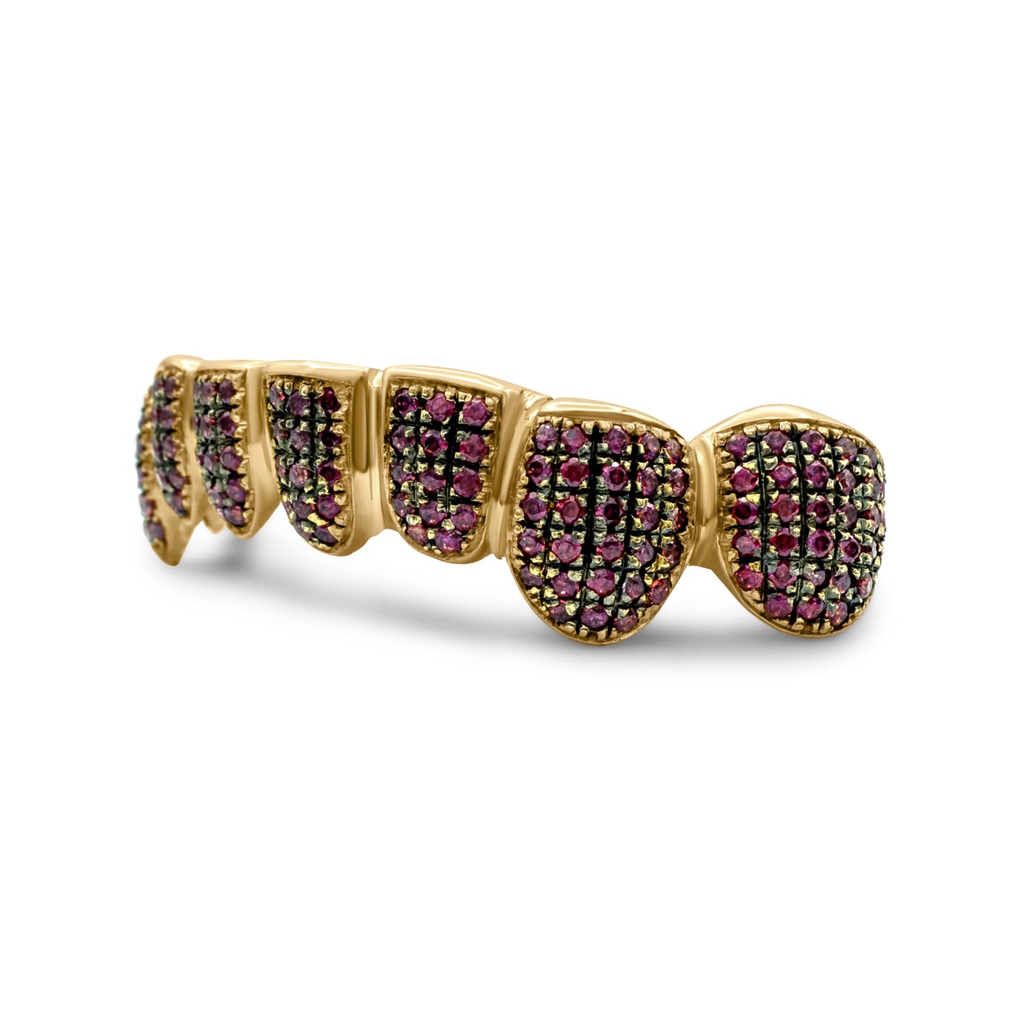 14K Yellow Gold Red Pave (Bottom) Grillz